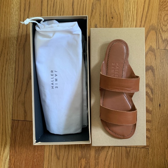 Chic Tan Leather Slide Sandals - Picture 2 of 5